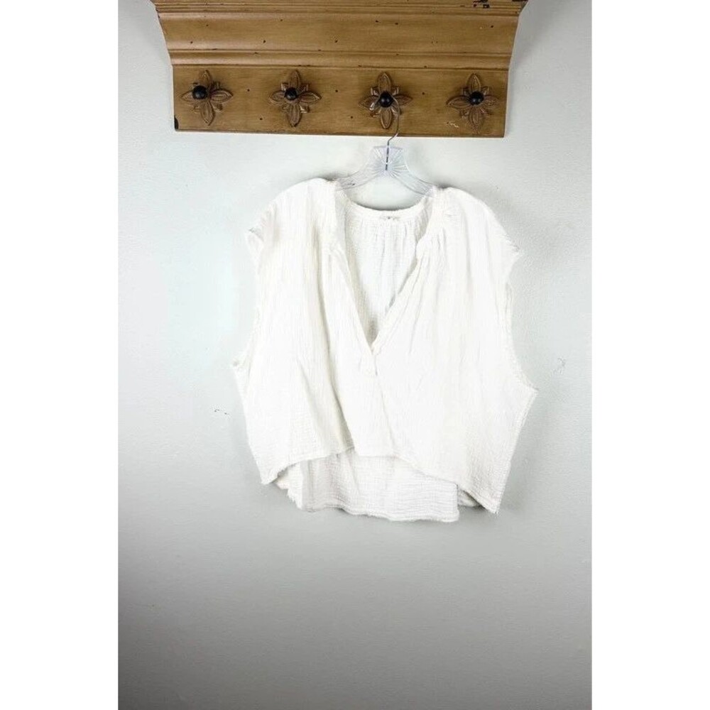 Aerie White Cotton Cropped Gauze Raw Edge Oversized Top XXL
